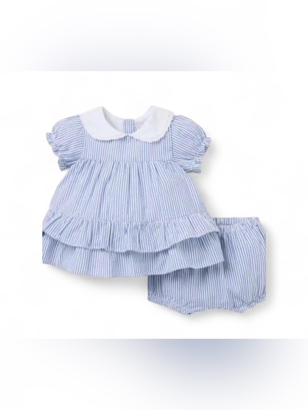 Janie & Jack Blue White Striped Dress Bloomers Set Size 12-18 Months Nautical